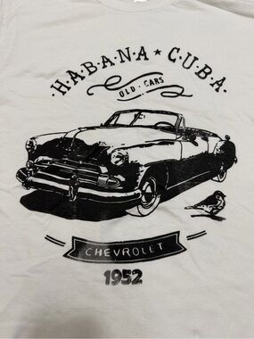 Havana Cuba 1952 Chevrolet Classic Car White T-Shirt Size XL US 14 Roly Brand